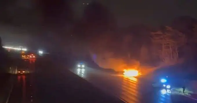 M62 Motorway Near Manchester Closed After Serious Collision and Vehicle Fire