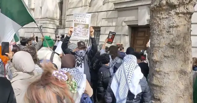 Pro-Palestine Demonstrators Confront Royal Navy Officers at MoD in London